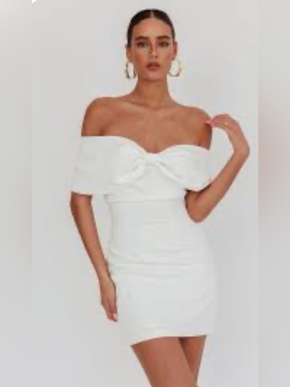 Angel Biba White Off-Shoulder Bow Detail Mini Dress